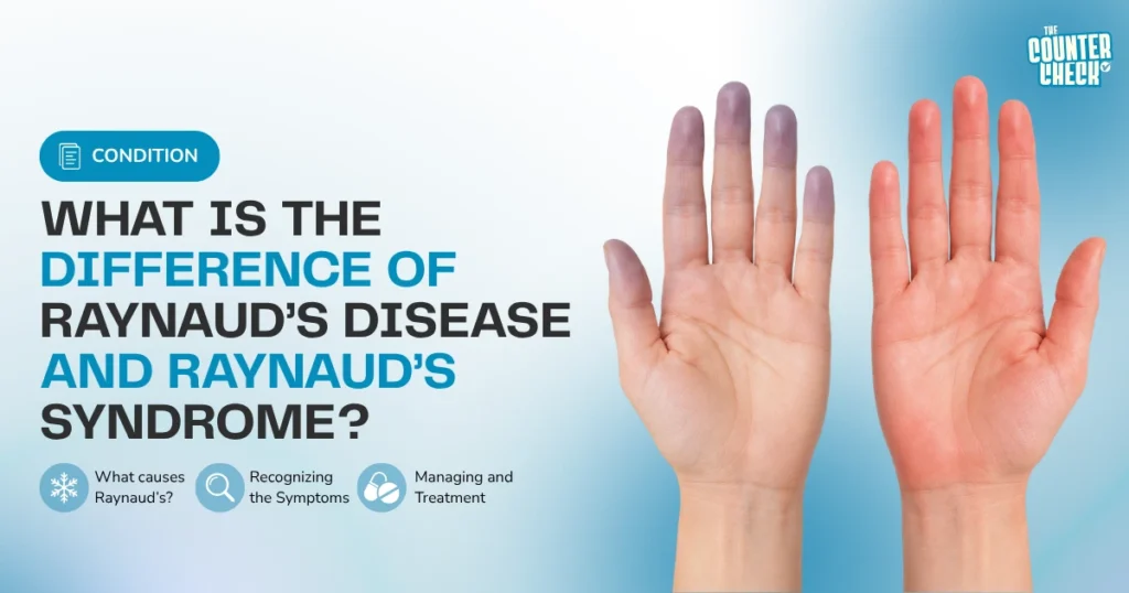 two hands showing the Raynauds Disease vs. Raynauds Syndrome